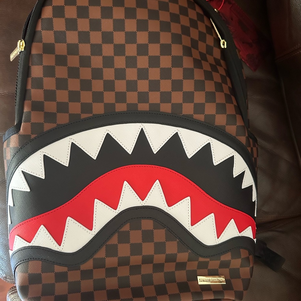 Sprayground Brown Checkered Shark Backpack - Gem